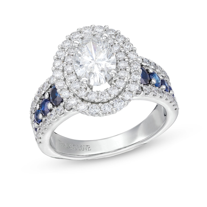 Main Image 1 of TRUE Lab-Grown Diamonds by Vera Wang Love 1-3/4 CT. T.W. Oval-Shape Frame Engagement Ring in 14K White Gold (F/VS2)