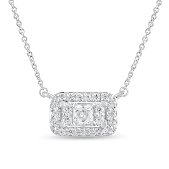 1/4 CT. T.w. Rectangle Multi-Diamond Frame Necklace in 14K White Gold