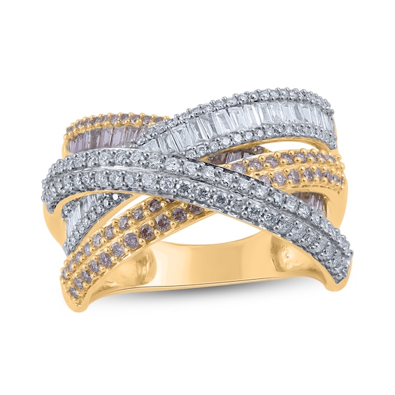 1-1/2 CT. T.w. Champagne and White Diamond Layered Criss-Cross Ring in 10K Gold