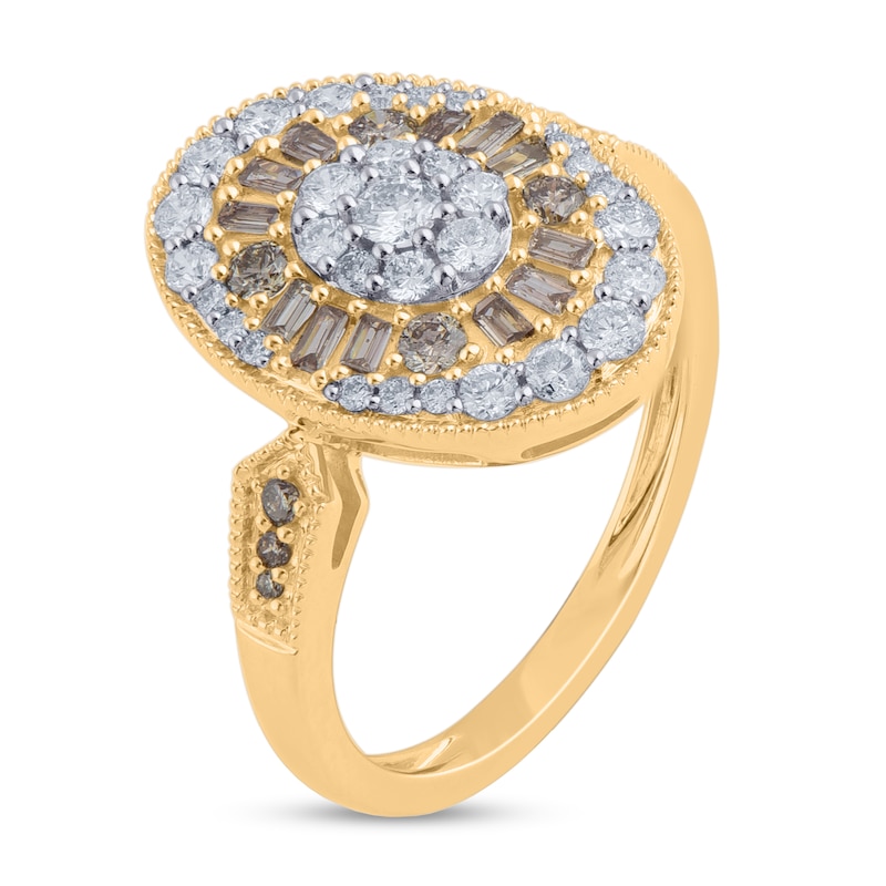 1 CT. T.W. Champagne and White Oval Multi-Diamond Vintage-Style Ring in 10K Gold