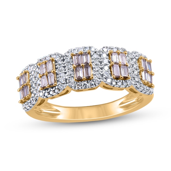 5/8 CT. T.w. Champagne and White Baguette Multi-Diamond Five Stone Ring in 10K Gold