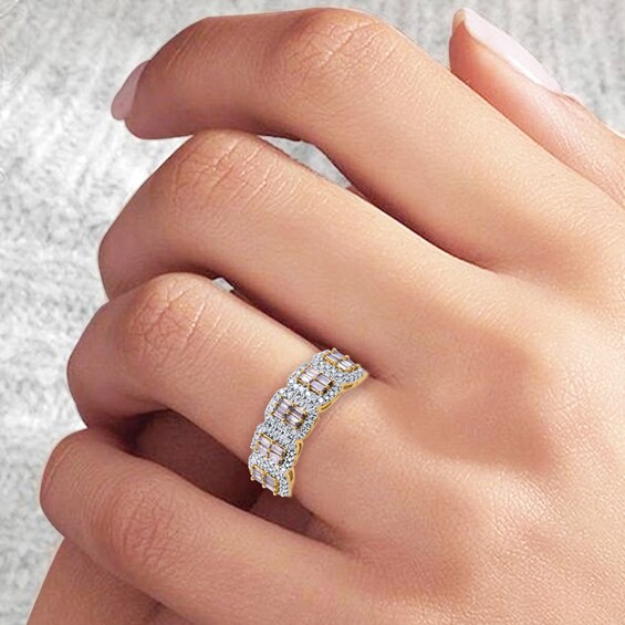 5/8 CT. T.w. Champagne and White Baguette Multi-Diamond Five Stone Ring in 10K Gold