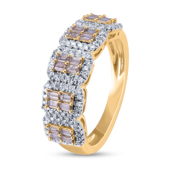 5/8 CT. T.w. Champagne and White Baguette Multi-Diamond Five Stone Ring in 10K Gold