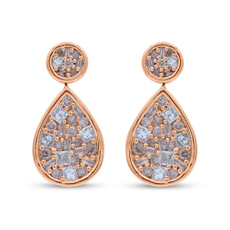 1 CT. T.W. Champagne and White Diamond Cluster Teardrop Earrings in 10K Rose Gold