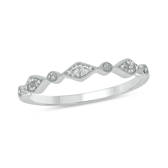1/10 CT. T.w. Multi-Diamond Station Art Deco Stackable Band in 10K White Gold