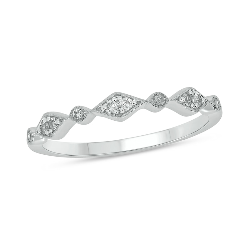 1/10 CT. T.W. Multi-Diamond Station Art Deco Stackable Band in 10K ...