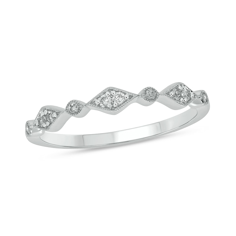 Main Image 1 of 1/10 CT. T.W. Multi-Diamond Station Art Deco Stackable Band in 10K White Gold