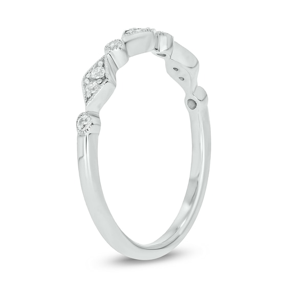 1/10 CT. T.w. Multi-Diamond Station Art Deco Stackable Band in 10K White Gold