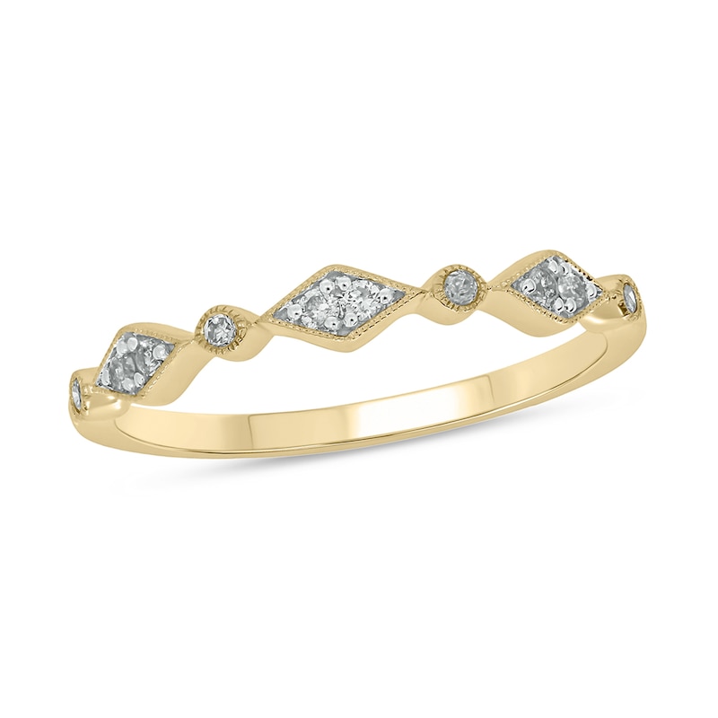 Main Image 1 of 1/10 CT. T.W. Multi-Diamond Station Art Deco Stackable Band in 10K Gold
