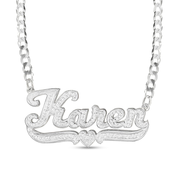 1/15 CT. T.w. Diamond Underlined Name Curb Chain Necklace in Sterling Silver (1 Line)