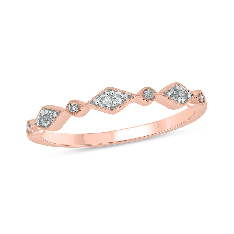1/10 CT. T.W. Multi-Diamond Station Art Deco Stackable Band in 10K Rose Gold