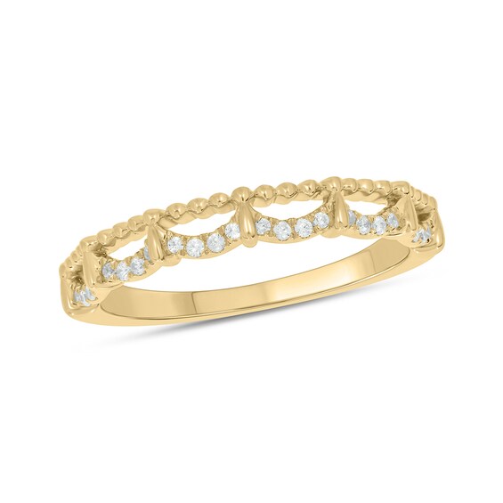 1/10 CT. T.w. Diamond Bead Edge Draping Stackable Band in 10K Gold