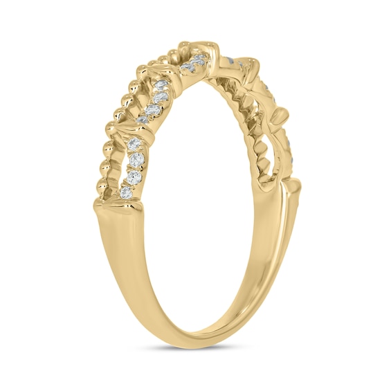 1/10 CT. T.w. Diamond Bead Edge Draping Stackable Band in 10K Gold