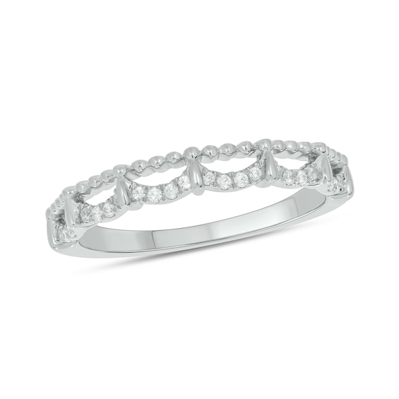 1/10 CT. T.w. Diamond Bead Edge Draping Stackable Band in 10K White Gold