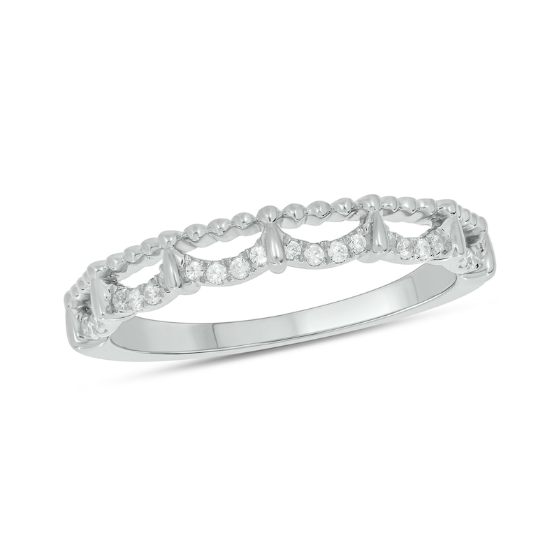 Main Image 1 of 1/10 CT. T.W. Diamond Bead Edge Draping Stackable Band in 10K White Gold