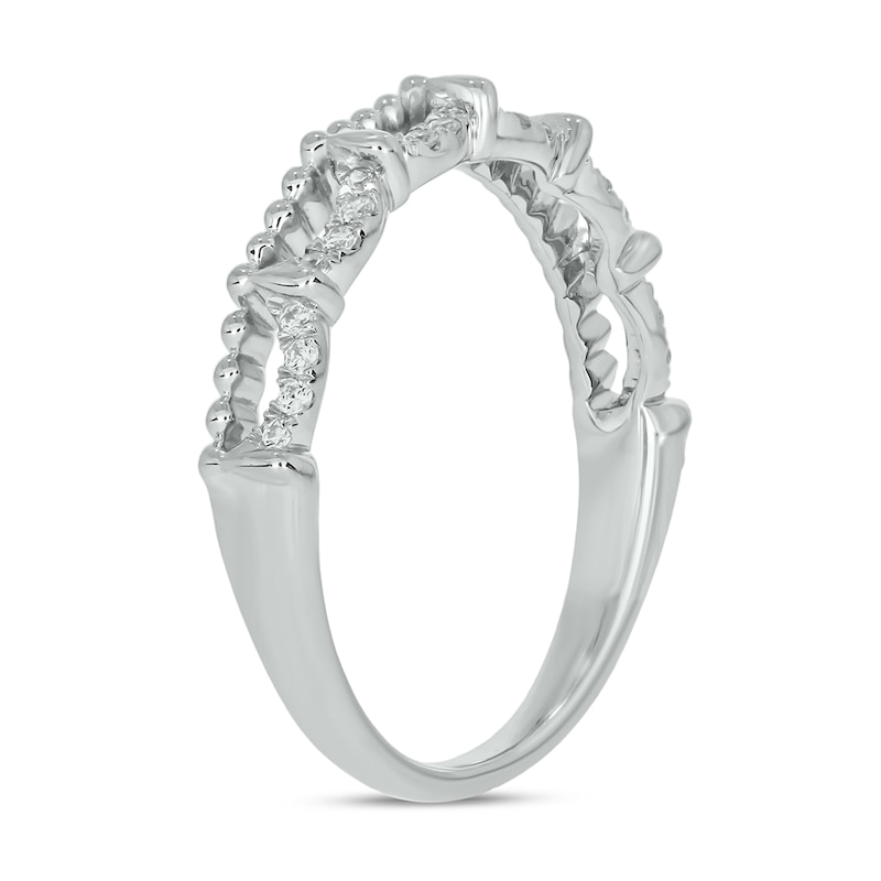 Main Image 2 of 1/10 CT. T.W. Diamond Bead Edge Draping Stackable Band in 10K White Gold