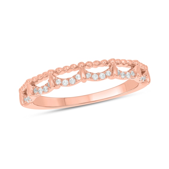 1/10 CT. T.w. Diamond Bead Edge Draping Stackable Band in 10K Rose Gold