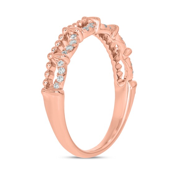 1/10 CT. T.w. Diamond Bead Edge Draping Stackable Band in 10K Rose Gold