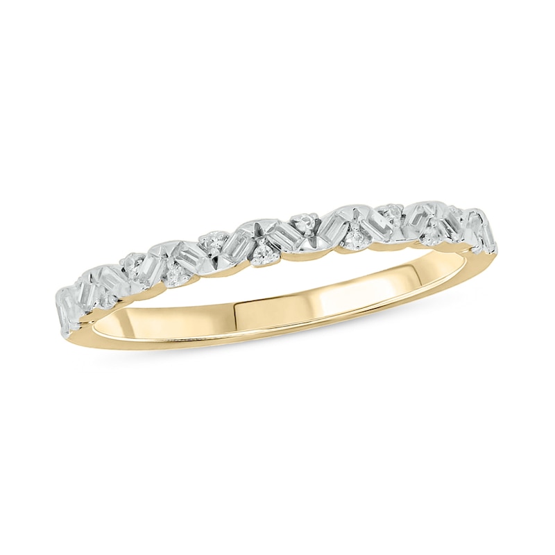 Main Image 1 of 1/6 CT. T.W. Baguette and Round Diamond Zig-Zag Stackable Band in 10K Gold