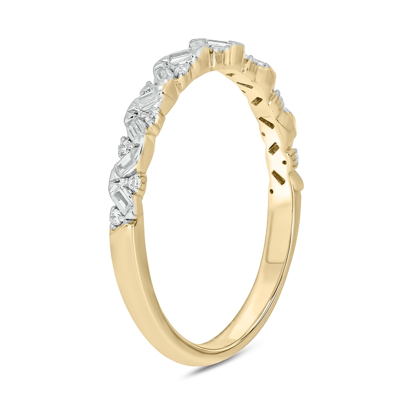 Main Image 2 of 1/6 CT. T.W. Baguette and Round Diamond Zig-Zag Stackable Band in 10K Gold