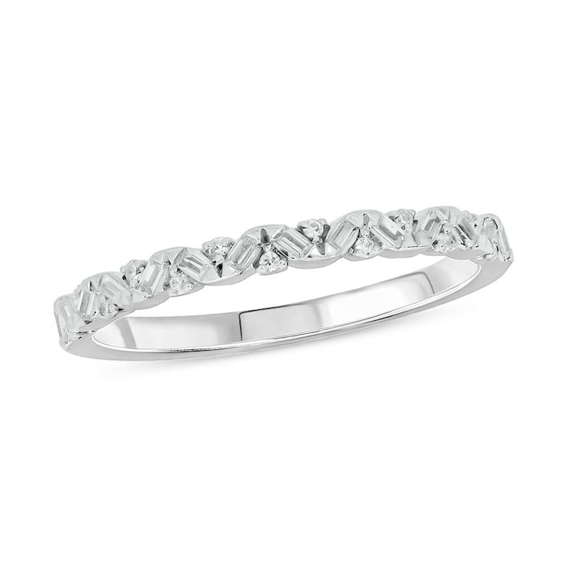 Main Image 1 of 1/6 CT. T.W. Baguette and Round Diamond Zig-Zag Stackable Band in 10K White Gold