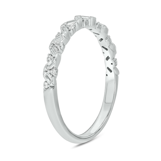 1/6 CT. T.w. Baguette and Round Diamond Zig-Zag Stackable Band in 10K White Gold