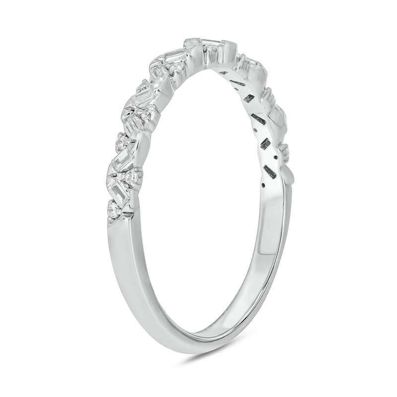 Main Image 2 of 1/6 CT. T.W. Baguette and Round Diamond Zig-Zag Stackable Band in 10K White Gold