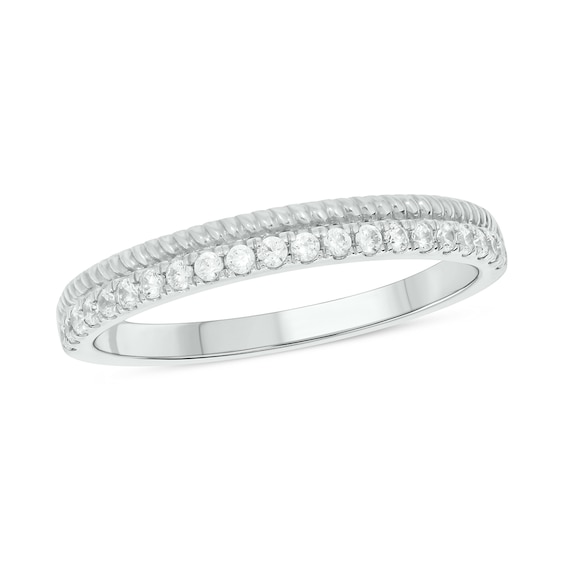 1/5 CT. T.w. Diamond Rope Edge Stackable Band in 10K White Gold