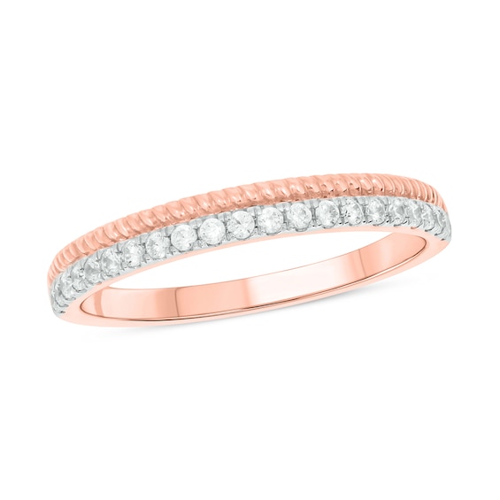 1/5 CT. T.w. Diamond Rope Edge Stackable Band in 10K Rose Gold