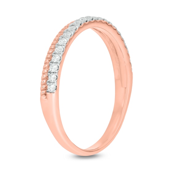 1/5 CT. T.w. Diamond Rope Edge Stackable Band in 10K Rose Gold