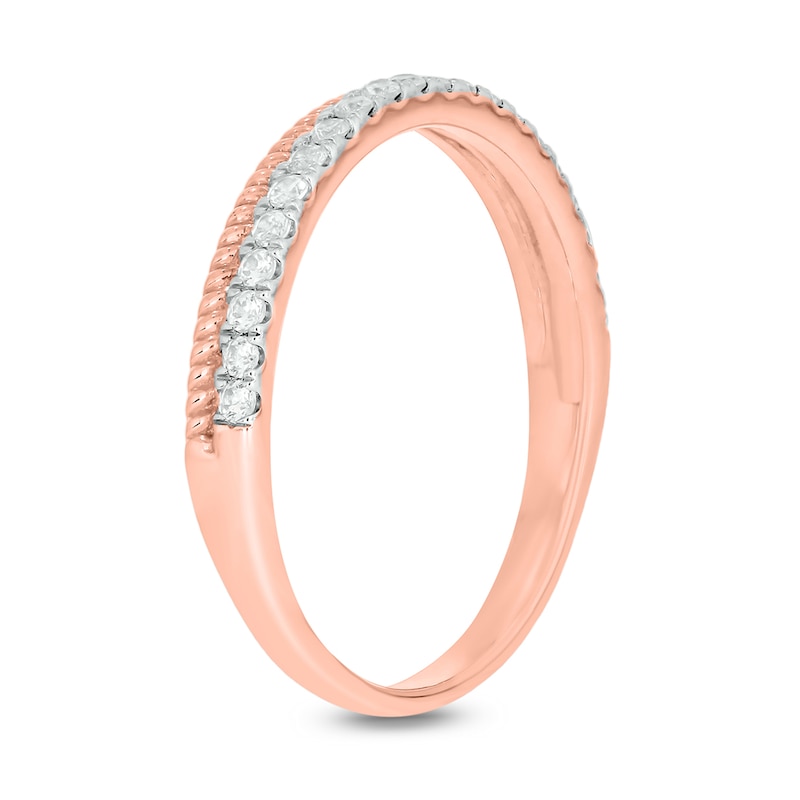 Main Image 2 of 1/5 CT. T.W. Diamond Rope Edge Stackable Band in 10K Rose Gold