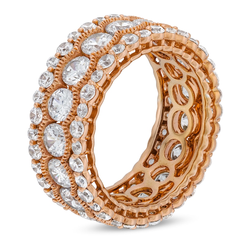 Main Image 3 of 4 CT. T.W. Diamond Scallop Frame Bubble Edge Band in 10K Rose Gold