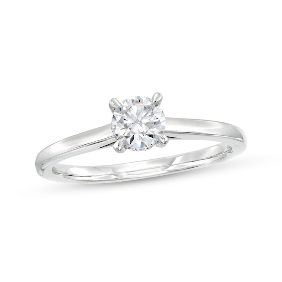 Certified Center Diamond Solitaire 1/2 CT. T.w. Hidden Halo Engagement Ring in 14K White Gold (I/I1)