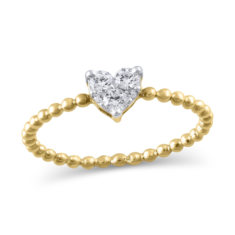 Main Image 1 of 1/4 CT. T.W. Heart Multi-Diamond Bead Shank Ring in 10K Gold