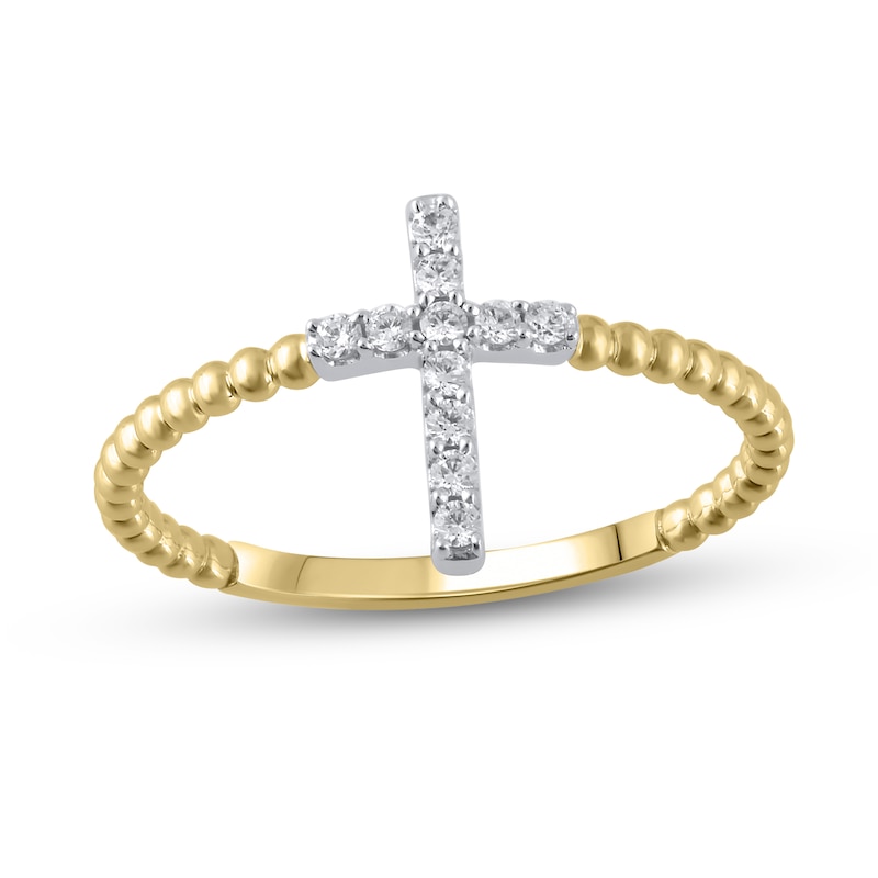 Main Image 1 of 1/10 CT. T.W. Diamond Cross Bead Shank Ring in 10K Gold