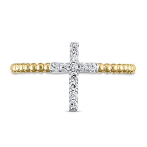 1/10 CT. T.w. Diamond Cross Bead Shank Ring in 10K Gold