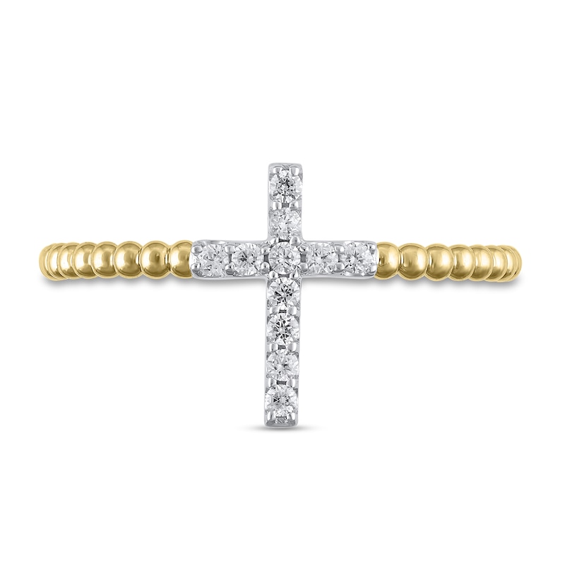 Main Image 3 of 1/10 CT. T.W. Diamond Cross Bead Shank Ring in 10K Gold