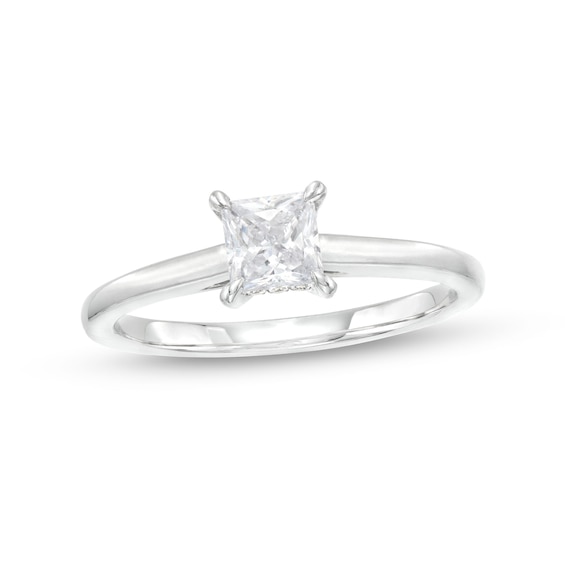 Certified Princess-Cut Center Diamond Solitaire 1/2 CT. T.w. Hidden Halo Engagement Ring in 14K White Gold (I/I1)