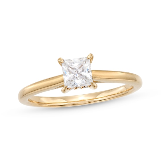 Certified Princess-Cut Center Diamond Solitaire 1/2 CT. T.w. Hidden Halo Engagement Ring 14K Gold (I/I1)