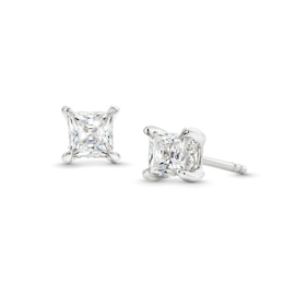 Certified Princess-Cut Center Diamond Solitaire 5/8 CT. T.W. Hidden Halo Stud Earrings in 14K White Gold (I/I1)