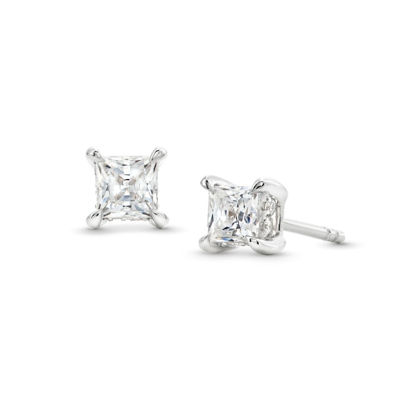Certified Princess-Cut Center Diamond Solitaire 5/8 CT. T.w. Hidden Halo Stud Earrings in 14K White Gold (I/I1)