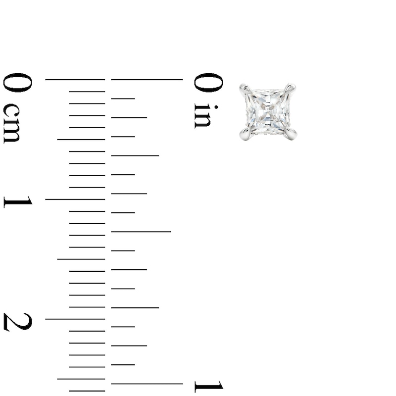 Main Image 3 of Certified Princess-Cut Center Diamond Solitaire 5/8 CT. T.W. Hidden Halo Stud Earrings in 14K White Gold (I/I1)