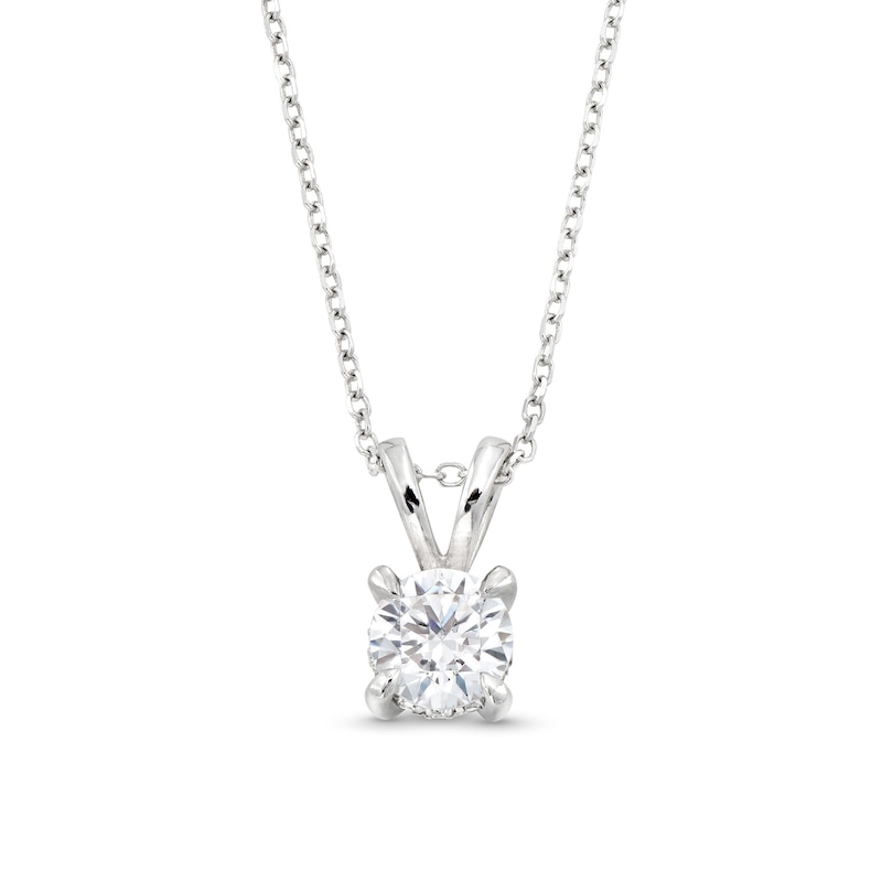Main Image 1 of Certified Center Diamond Solitaire 1/2 CT. T.W. Halo Hidden Pendant in 14K White Gold (I/I1)