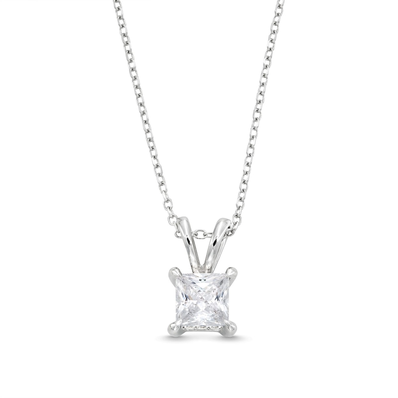 Main Image 1 of Certified Princess-Cut Center Diamond Solitaire 1/2 CT. T.W. Hidden Halo Pendant in 14K White Gold (I/I1)