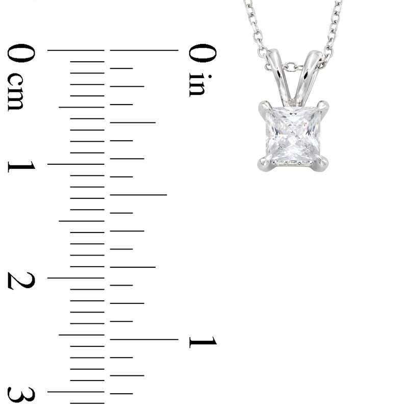 Main Image 4 of Certified Princess-Cut Center Diamond Solitaire 1/2 CT. T.W. Hidden Halo Pendant in 14K White Gold (I/I1)