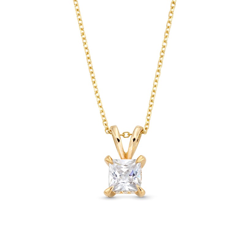 Main Image 1 of Certified Princess-Cut Center Diamond Solitaire 1/2 CT. T.W. Hidden Halo Pendant in 14K Gold (I/I1)