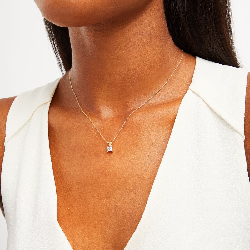 Main Image 2 of Certified Princess-Cut Center Diamond Solitaire 1/2 CT. T.W. Hidden Halo Pendant in 14K Gold (I/I1)