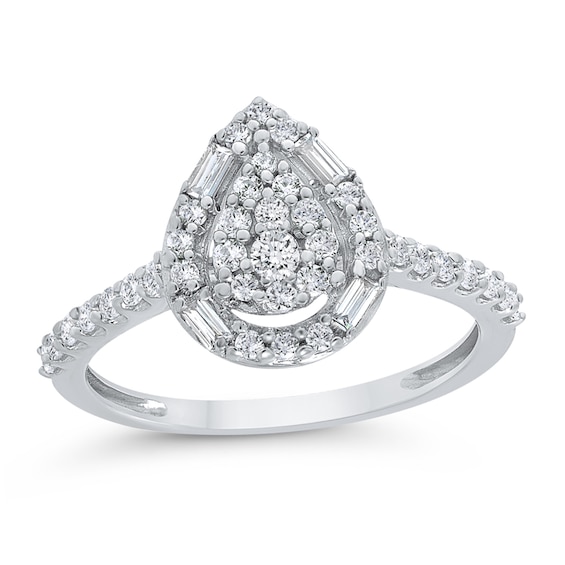 1/2 CT. T.w. Pear Multi-Diamond Teardrop Frame Ring in 10K White Gold