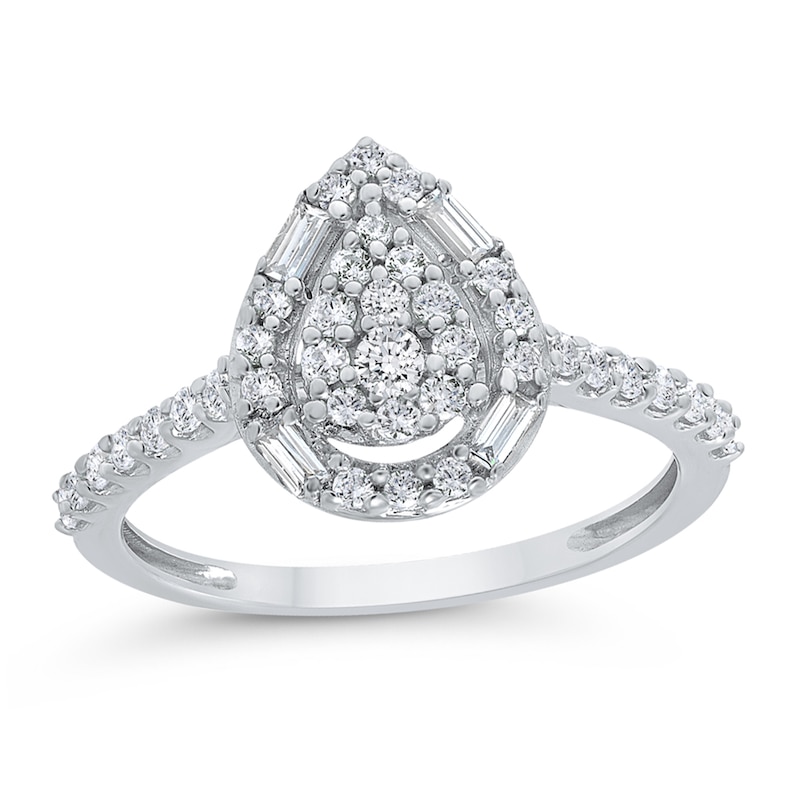 Main Image 1 of 1/2 CT. T.W. Pear Multi-Diamond Teardrop Frame Ring in 10K White Gold