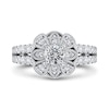 Thumbnail Image 2 of 3/4 CT. T.W. Diamond Flower Frame Double Row Split Shank Ring in 10K White Gold